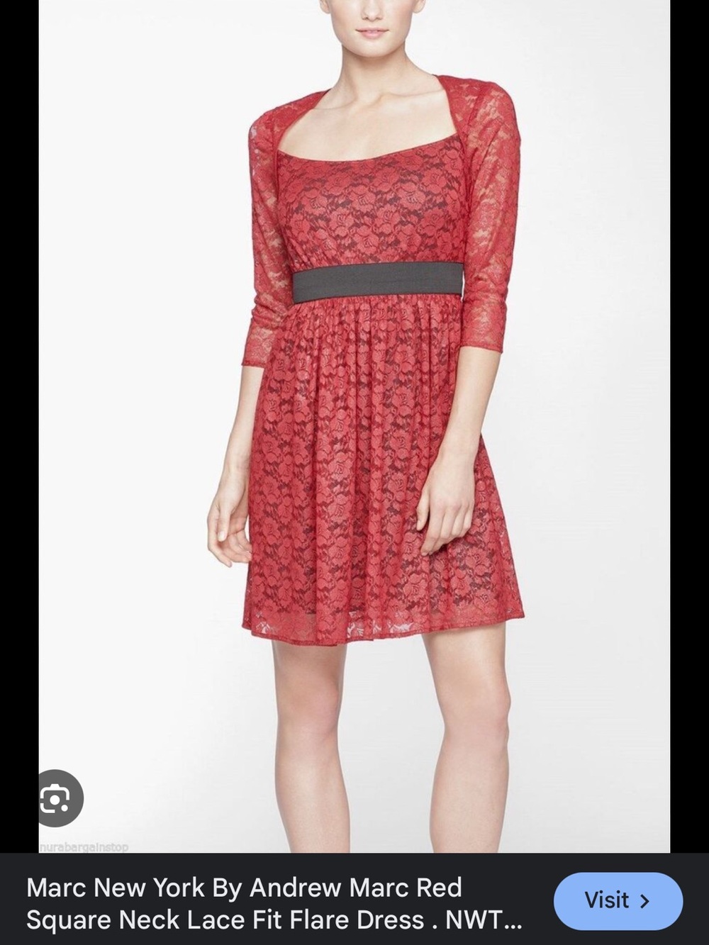 Marc New York Red Lace Square-Neck Dress with Black Waistband